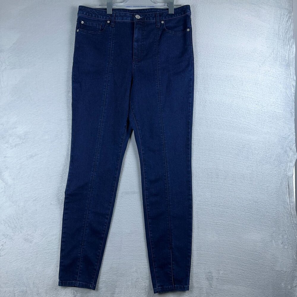 INC International Concepts Women's Ankle Slit Jegging Jeans Pleated Blue 16/33